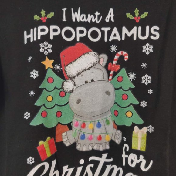 New Bella Canvas T- Shirt "I Want A Hippopotamus For Christmas" Black sz. L - Picture 2 of 6